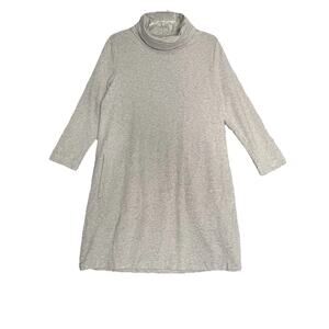 Garnet Hill Sweater Dress Womens Medium Tan Cowl Neck Above Knee Stretch Pockets